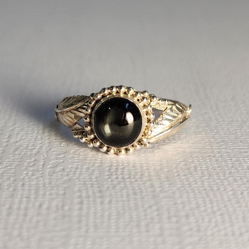 Semi VTG Natural Black Star Diopside 925 Scroll Filigree Ring Sz 6 - Picture 6 of 11
